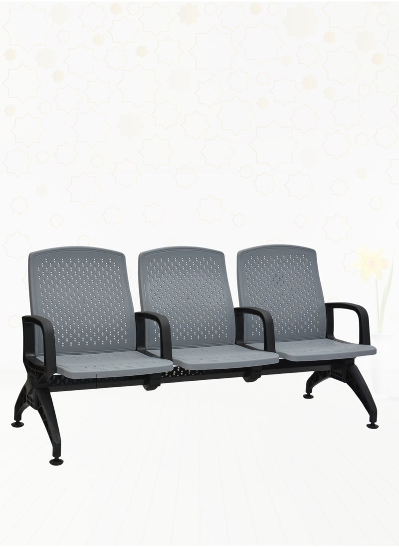 KARNAK Karnak Three Seater Plastic Office Bench For Airport Waiting & Reception Chair, Office, Clinics Dental, And Hospitals Easy to Clean Visitor Chair Color GREY  - Image 1