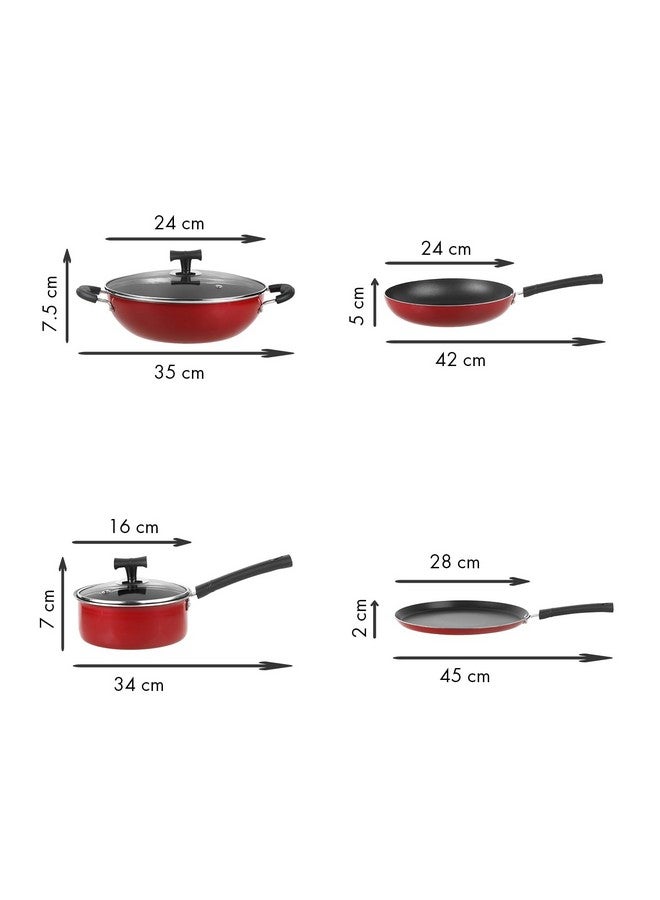Vinod Popular Aluminium Non Stick Cookware Set Of 4|2.5 Ltr Kadai, 1.3 Ltr Saucepan, 24Cm Frypan And 28Cm Dosa Tawa|3Mm Thick, 3 Layer Coating|Induction Base|2 Year Warranty, Red - Image 5