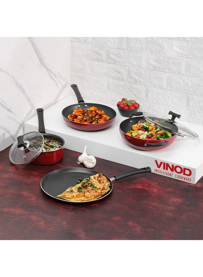 Vinod Popular Aluminium Non Stick Cookware Set Of 4|2.5 Ltr Kadai, 1.3 Ltr Saucepan, 24Cm Frypan And 28Cm Dosa Tawa|3Mm Thick, 3 Layer Coating|Induction Base|2 Year Warranty, Red - Image 3