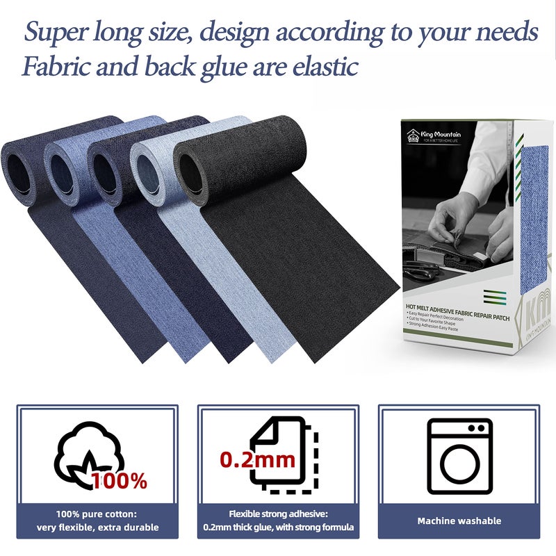 KING MOUNTAIN Iron-on Repair Patch,3"x60"100% Cotton Denim Iron-on Repair Patch, Jeans and Clothing Repair and Decoration Kit (Sky Blue) - Image 3
