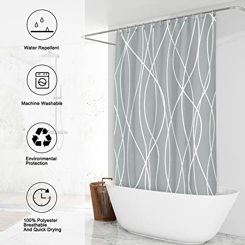 Punkray Light Grey Shower Curtain for Bathroom with Hooks, Shower Curtain Set Stripe Bath Curtains Decorative White Shower Curtains Weighted Hem Water Repellent Washable, 72 x 72 - Image 2
