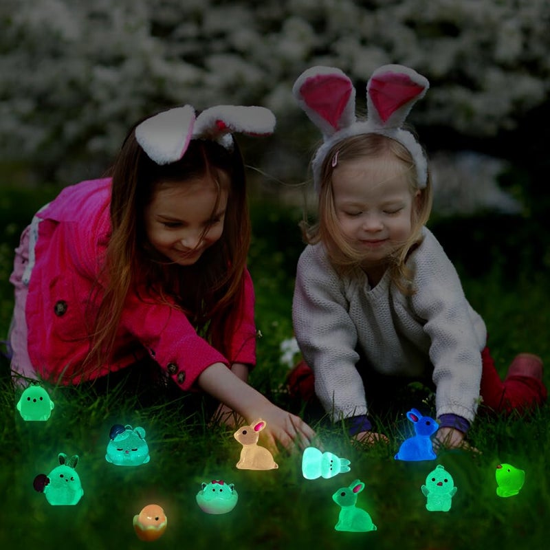 DULEFUN 50pcs Easter Luminous Mini Resin Figures, Little Small Easter Glow in The Dark Bunny Miniature Rabbit Chick Figurines for Dollhouse Micro Garden Landscape Decoration Egg Fillers Party Favors - Image 4