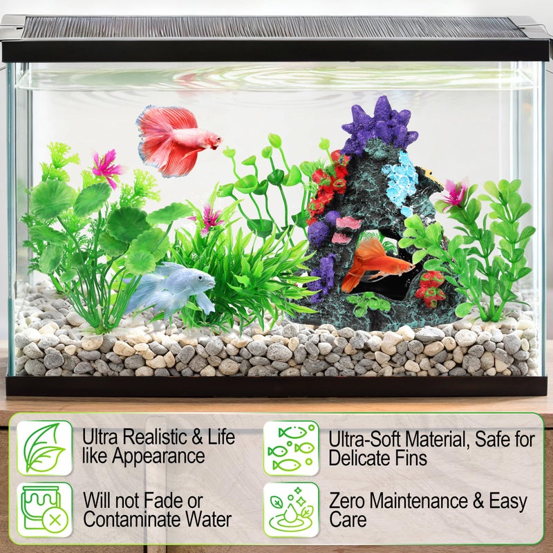 MyLifeUNIT Fish Tank Decorations, 7 Pieces Aquarium Plants Set with Coral Reef Decoration Mountain Cave Ornament for Betta, Goldfish, Shrimp to Breed, Play and Rest (Green) - Image 5