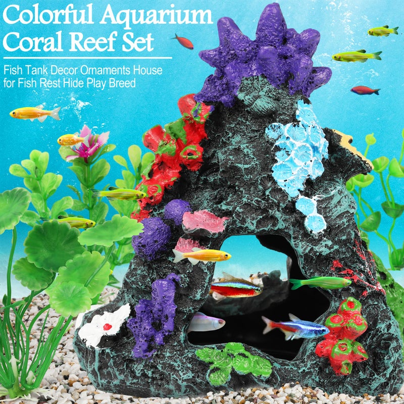 MyLifeUNIT Fish Tank Decorations, 7 Pieces Aquarium Plants Set with Coral Reef Decoration Mountain Cave Ornament for Betta, Goldfish, Shrimp to Breed, Play and Rest (Green) - Image 4