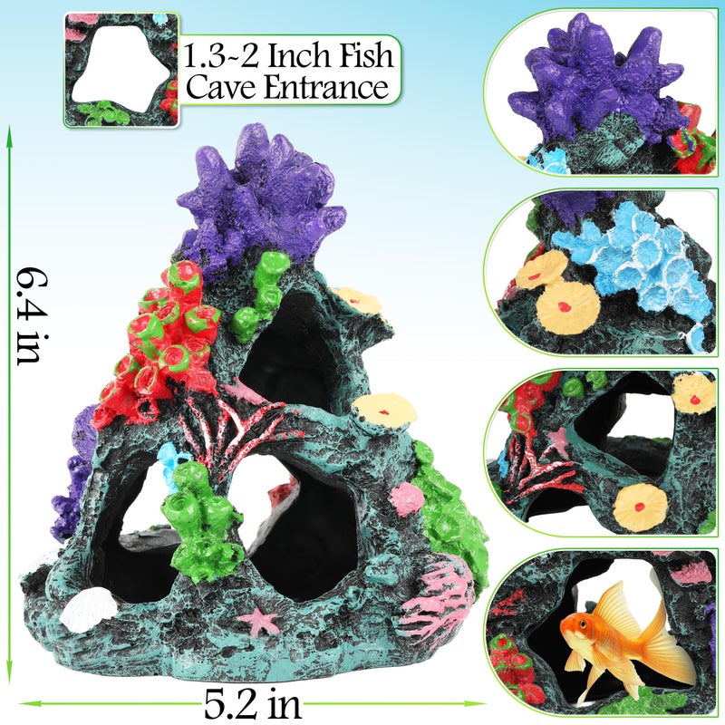 MyLifeUNIT Fish Tank Decorations, 7 Pieces Aquarium Plants Set with Coral Reef Decoration Mountain Cave Ornament for Betta, Goldfish, Shrimp to Breed, Play and Rest (Green) - Image 2