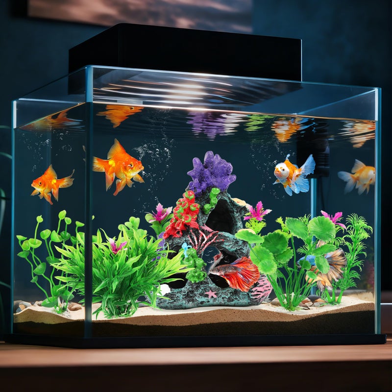 MyLifeUNIT Fish Tank Decorations, 7 Pieces Aquarium Plants Set with Coral Reef Decoration Mountain Cave Ornament for Betta, Goldfish, Shrimp to Breed, Play and Rest (Green) - Image 3