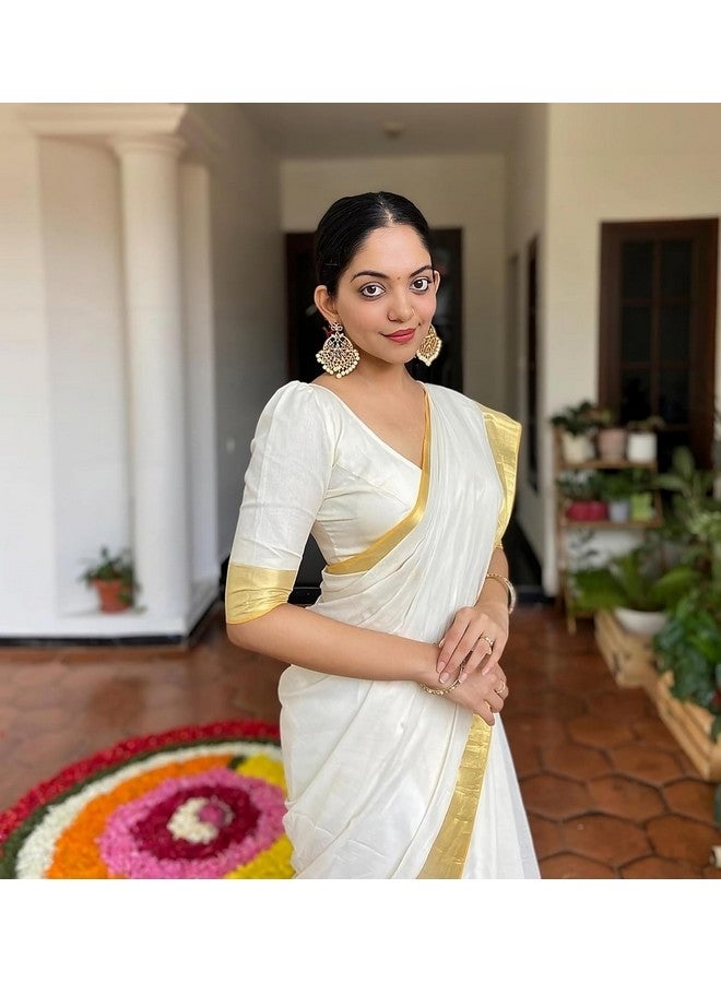 YASHIKA Yashika Women's Trendy Cotton Silk Saree with Blouse Material|| Pongal Special South Indian kerala Saree With Blouse Piece||(AZ-YS-OG-PONGAL ONAM WHITE) - Image 2