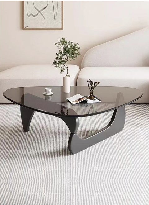Mid Century Abstract Design Modern Coffee Table with Solid Wood Frame Small Triangular Side Table with Clear Glass Top Vintage Center Table for Living Room Patio Balcony 83x57x40 cm