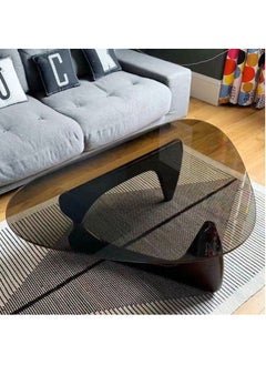 fashionhome Mid Century Abstract Design Modern Coffee Table with Solid Wood Frame Small Triangular Side Table with Clear Glass Top Vintage Center Table for Living Room Patio Balcony 83x57x40 cm  - Image 3