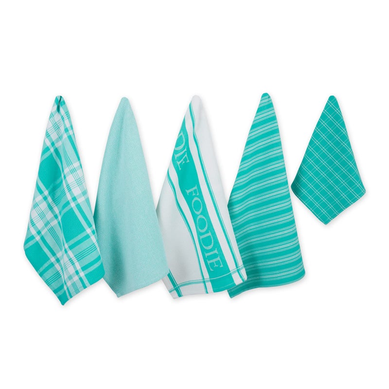 DII Everyday Collection Foodie Kitchen Set Dishtowel  Dishcloth Teal 5 Piece