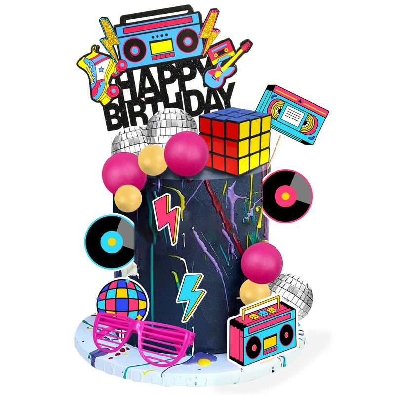 DRWATE 20 PCS 80s 90s Cake Toppers Retro Hip Hop Cake Decorations for Born in the 80's 90â€™s Decade Throwback Decorations Supplies (style 1) - Image 1