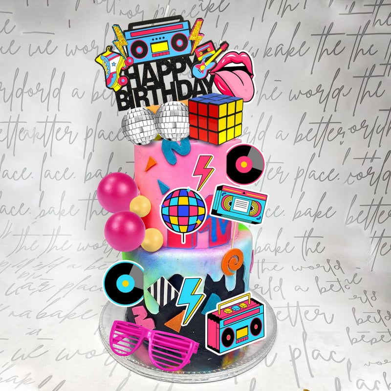 DRWATE 20 PCS 80s 90s Cake Toppers Retro Hip Hop Cake Decorations for Born in the 80's 90â€™s Decade Throwback Decorations Supplies (style 1) - Image 4