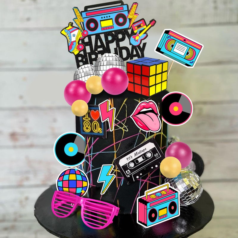 DRWATE 20 PCS 80s 90s Cake Toppers Retro Hip Hop Cake Decorations for Born in the 80's 90â€™s Decade Throwback Decorations Supplies (style 1) - Image 5