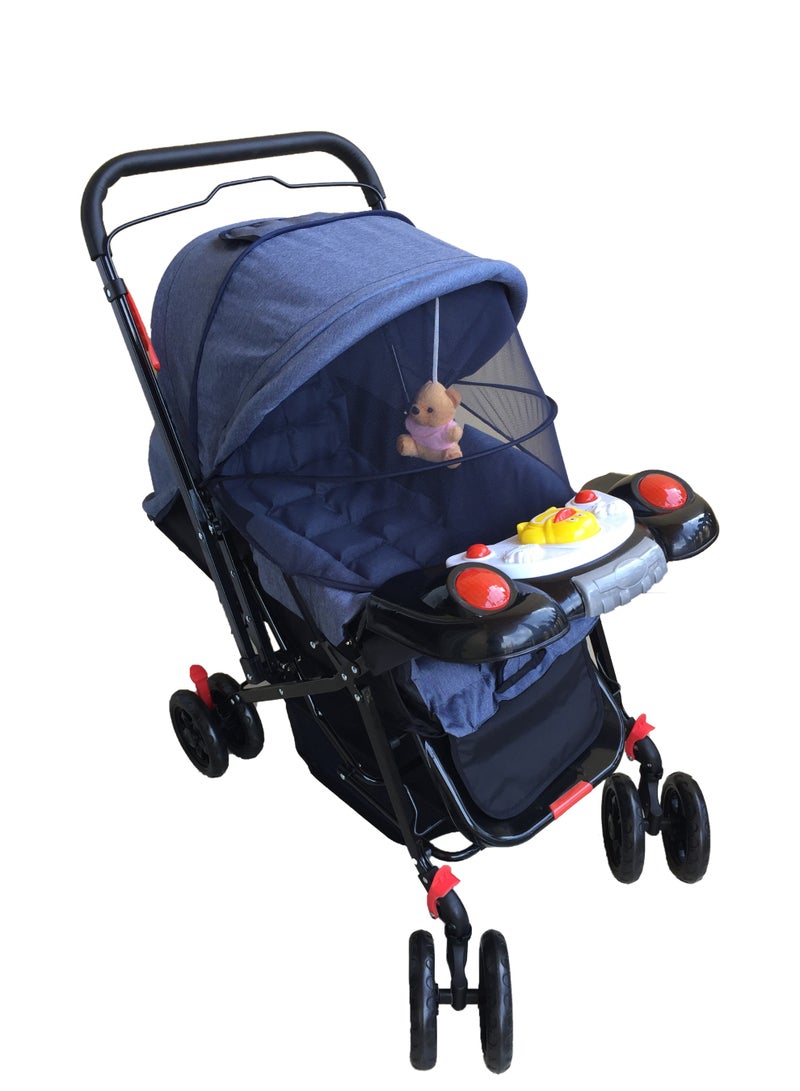 Happy kiddo Foldable Baby Stroller – Comfortable & Safe Design in Elegant Blue - Image 1