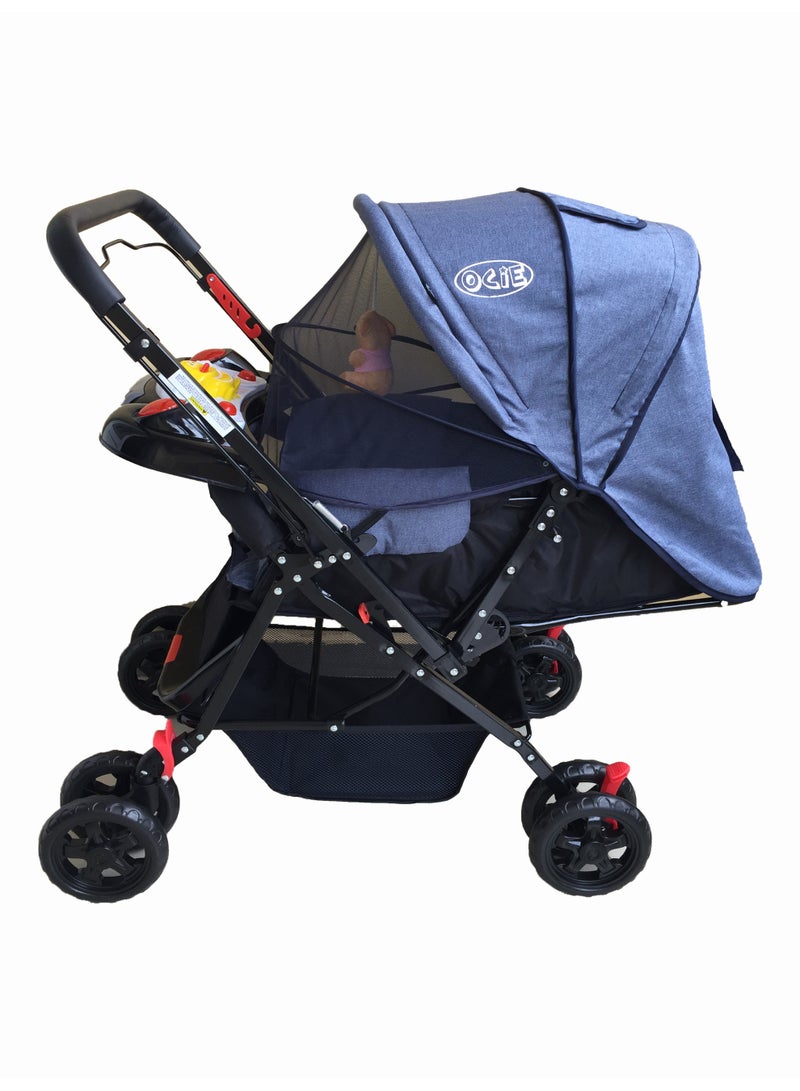 Happy kiddo Foldable Baby Stroller – Comfortable & Safe Design in Elegant Blue - Image 2