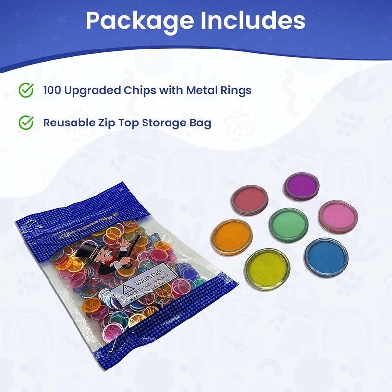 Mr Chips Magnetic Bingo with Metal Ring 3/4 Inch 100 Upgraded Pieces Transparent Available in 7 Colors A Reusable Bag - Image 2