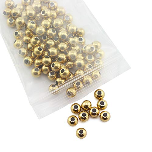 Tegg 100pcs 6mm Smooth Round Spacer Beads DIY Crafts Making Jewelry Findings Accessories 304 Stainless Steel Seamless Loose Beads 2mm Hole Gold - Image 3