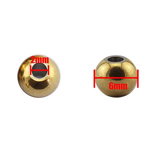 Tegg 100pcs 6mm Smooth Round Spacer Beads DIY Crafts Making Jewelry Findings Accessories 304 Stainless Steel Seamless Loose Beads 2mm Hole Gold - Image 4