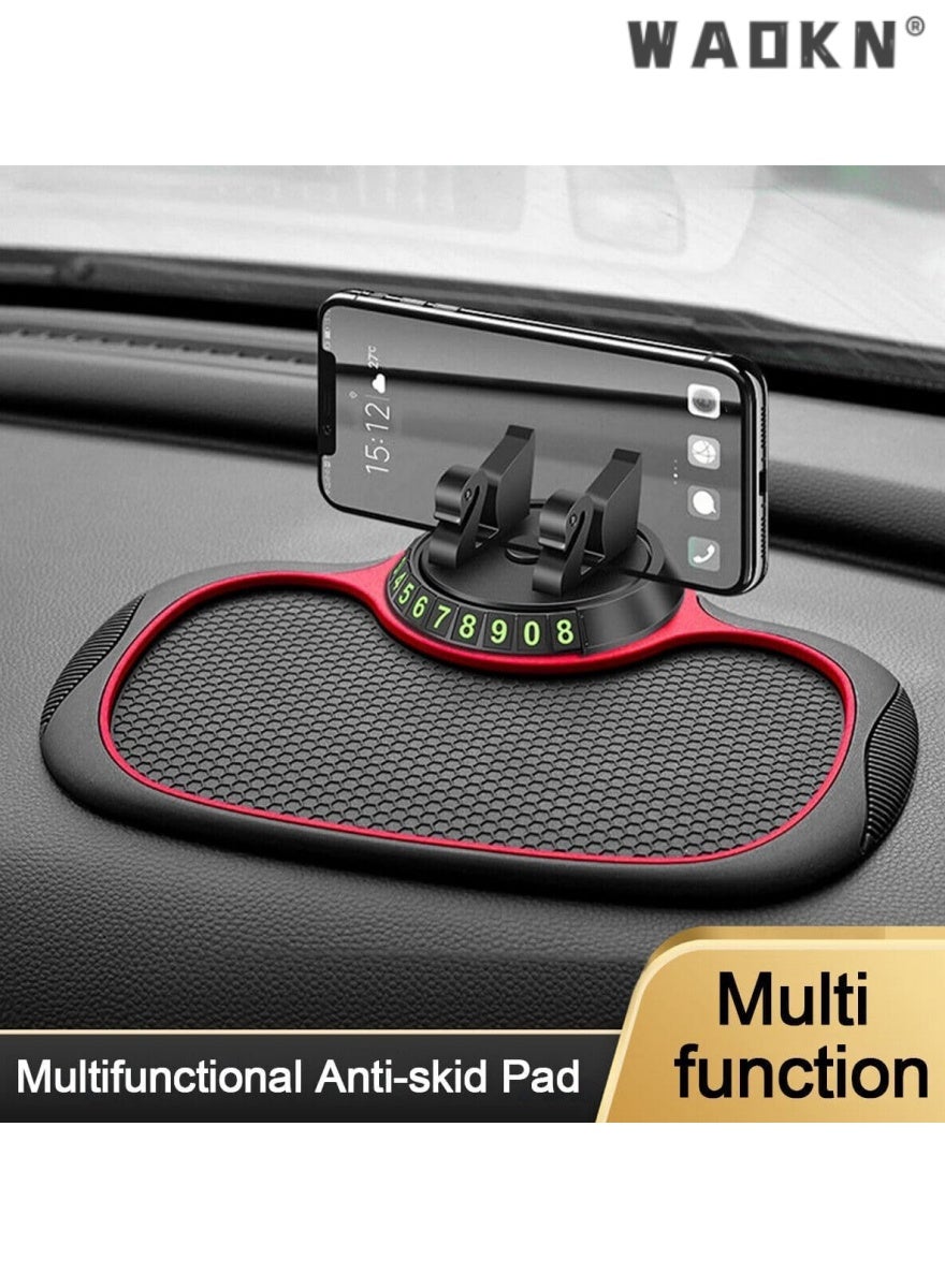 WAOKN Multifunction Phone Pad Holder, Anti Skid Car Dashboard Sticky Pad, Non-Slip Mat for Car 360 Degrees Rotating Phone Holder Mat for Car, Universal Car Phone Mount with Number Plate