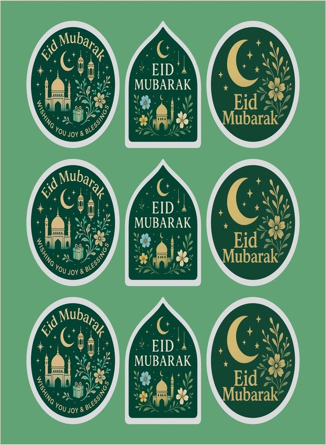 MUDRAK PRINTS Eid Mubarak/Happy Eid/Eid Stickers Mosque Silhouette and Round Shape, 2 inch, 3 Beautiful Designs Mix, Pre-Cut Vinyl Labels for Gifts and Decorations by- Mudrak Prints (120) - Image 1