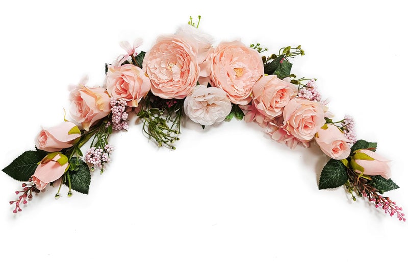 OrgMemory Artificial Peony Flower Swag Arch Flowers 20 Length in Bent Decorative Swag for Arch Front Door Party Wall Home DecorPeach