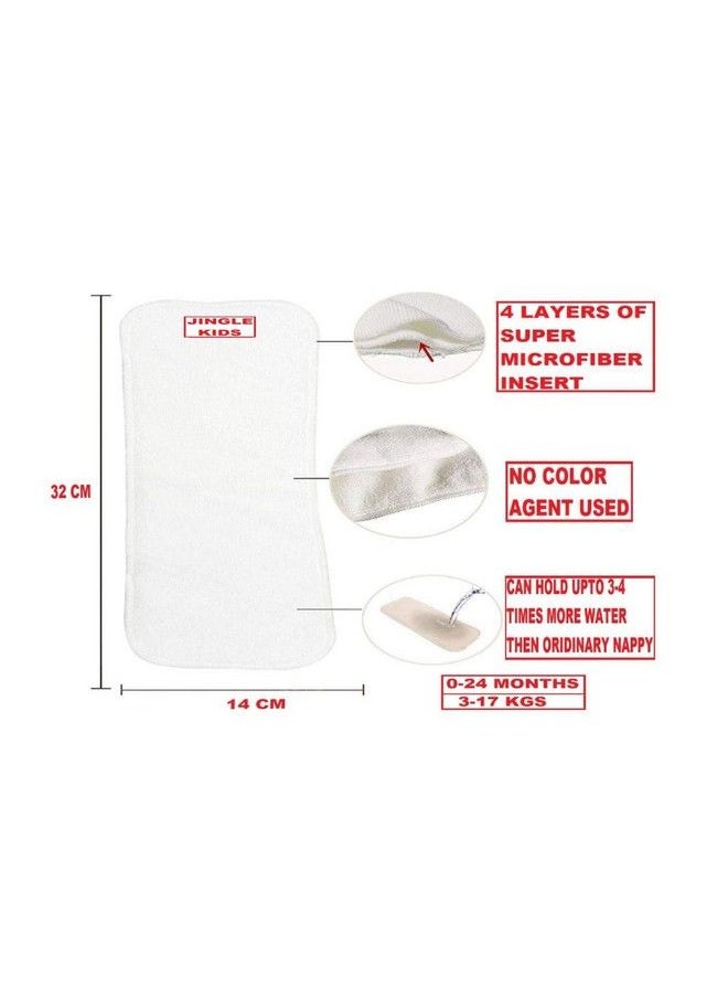 Jingle Kids Adjustable Washable Reusable Cloth Diaper Nappy Rashfree Nappy With 1 White Microfiber Bamboo Diaper Liner Insert Pad(5 Layers) (0 To 24 Months Multicolor)
