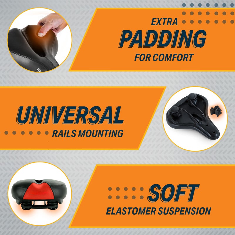 Bikeroo Comfort Saddle for Women & Men - Universal Fit Indoor & Outdoor Bicycles - Center Cutaway for Weight Distribution, Prostate Pressure Relief - Memory Foam - Red - Image 4