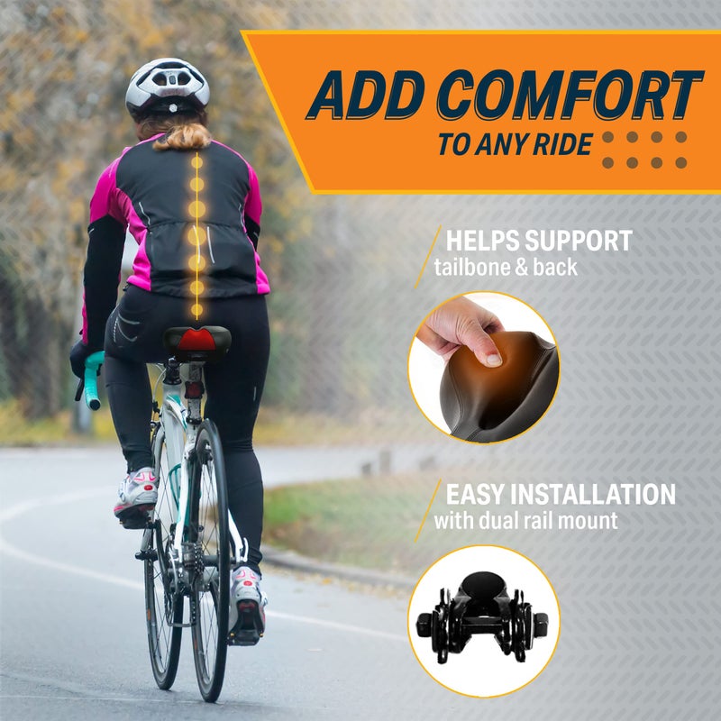 Bikeroo Comfort Saddle for Women & Men - Universal Fit Indoor & Outdoor Bicycles - Center Cutaway for Weight Distribution, Prostate Pressure Relief - Memory Foam - Red - Image 3