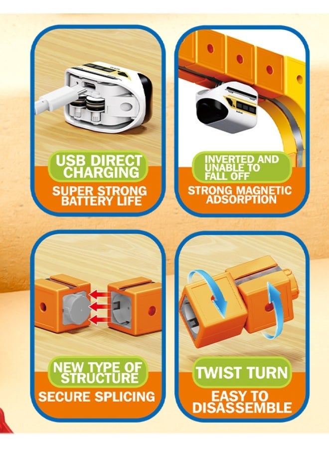 ماجني الاصحاب 147 PCS Versatile Magnetic Track Car Set – Gravity Defying Rail Track Building Blocks with USB Rechargeable Train, Bridges and Accessories for Kids STEM Creative Play - Image 1