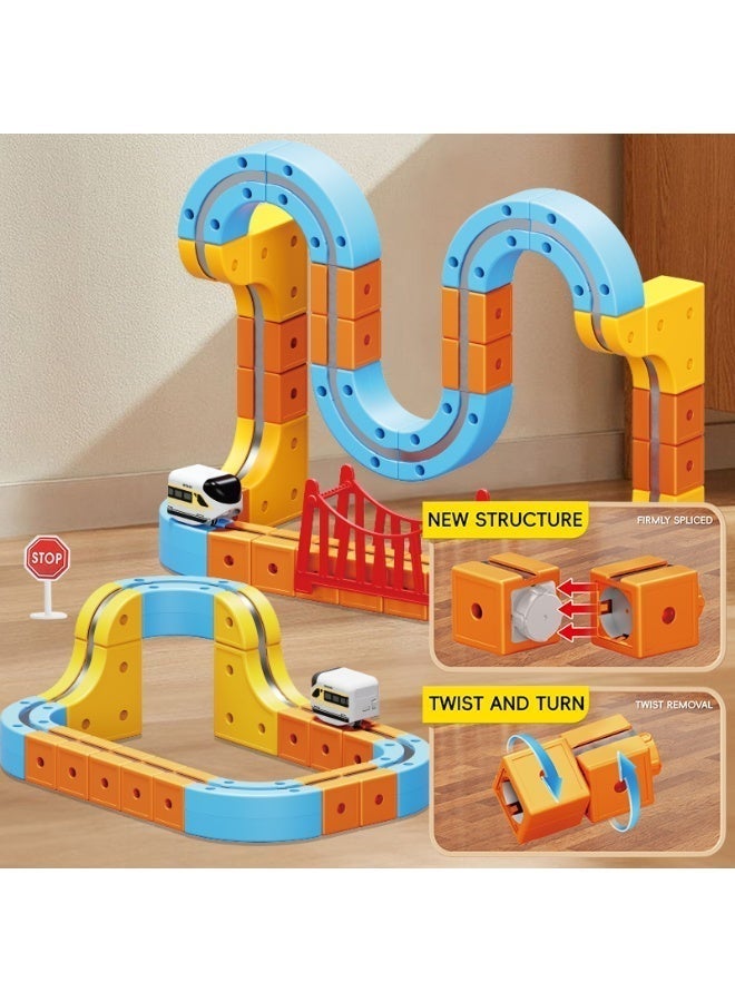 ماجني الاصحاب 147 PCS Versatile Magnetic Track Car Set – Gravity Defying Rail Track Building Blocks with USB Rechargeable Train, Bridges and Accessories for Kids STEM Creative Play - Image 4