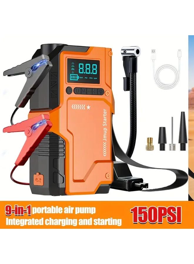 9 In 1 Multifunction Starter With Air Compressor Heavy Duty Car Battery Jump Starter Kit - Image 2
