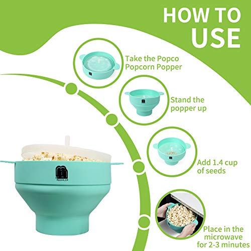 M MUGOOLER MMUGOOLER Original Microwave Popcorn Popper Silicone Popcorn Maker, Collapsible Bowl with Lid, Without BPA and Dishwasher Safe, Quick & Easy(Blue) - Image 5