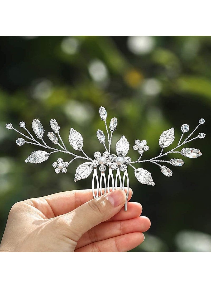 Harse Bride Crystal Wedding Hair Comb – Silver Rhinestone Bridal Headpiece, Elegant Hair Accessories for Women and Girls (Silver) - Image 3