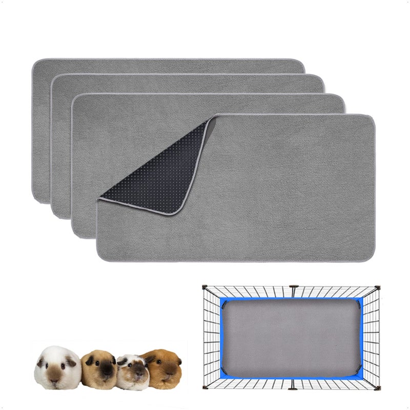 GINIDEAR Guinea Pig Cage Liner 4 Pack  Washable Reusable Leakproof Fleece Bedding Pads for Small Animals with AntiSlip Bottom  for 15X29 Area Gray
