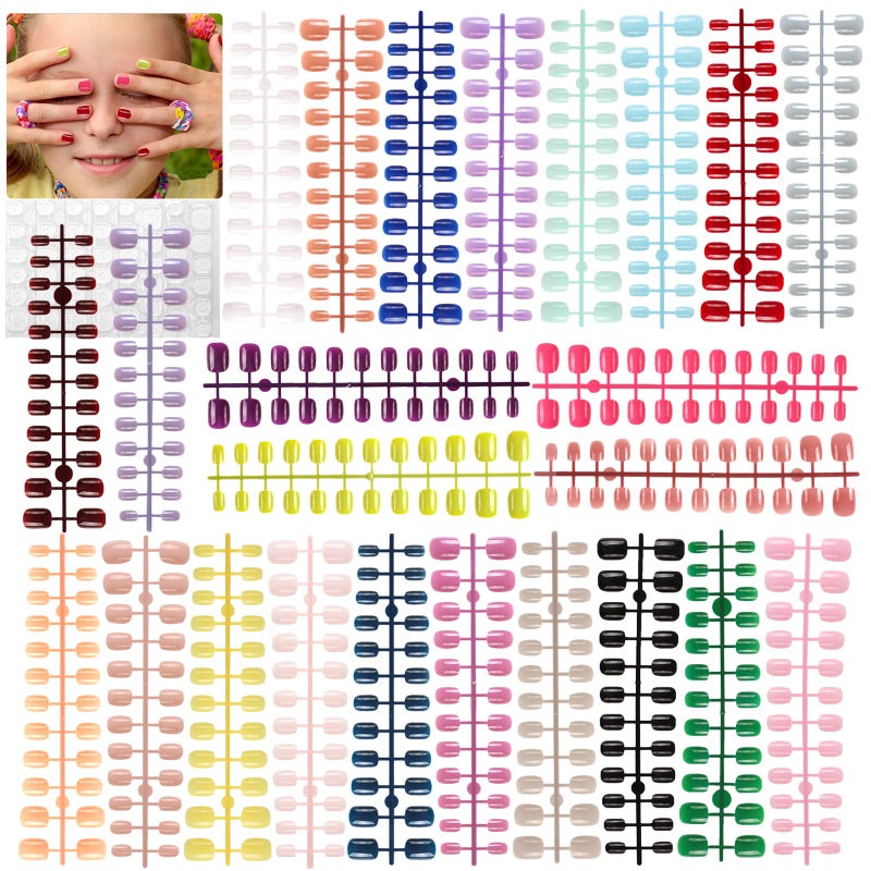 576 Piece Kids Fake Nails Wsimily 24 Colors Nails for Kids Girls Children Short Acrylic Square Round False Nails Full Cover Artificial Fingernails Manicure Decoration for Women