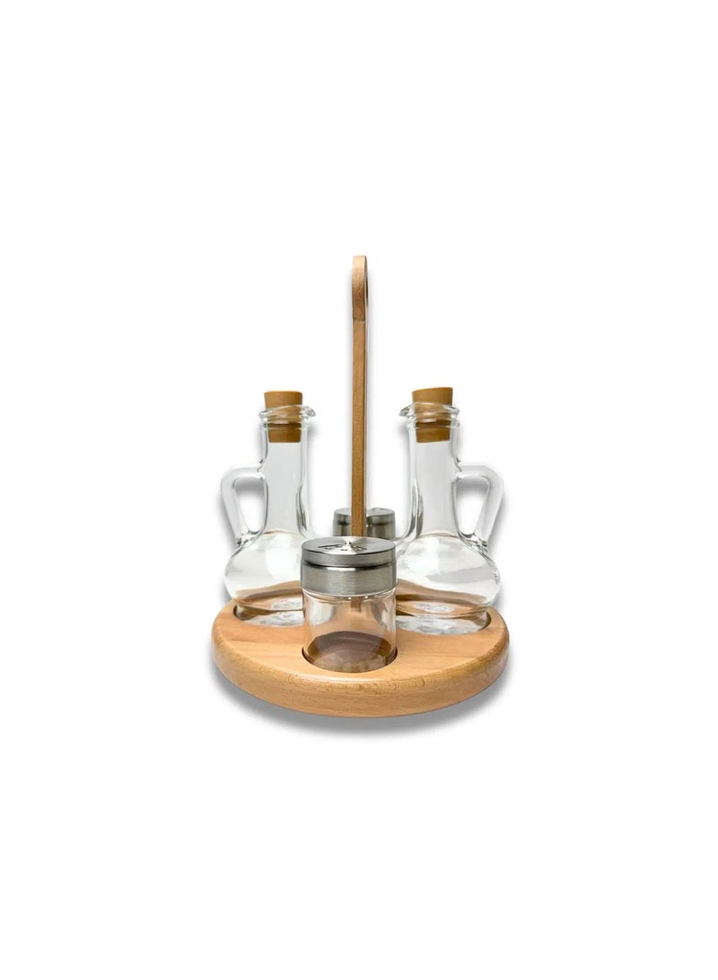 Oil Vinegar Salt and Pepper Set With Wooden Stand - Image 3
