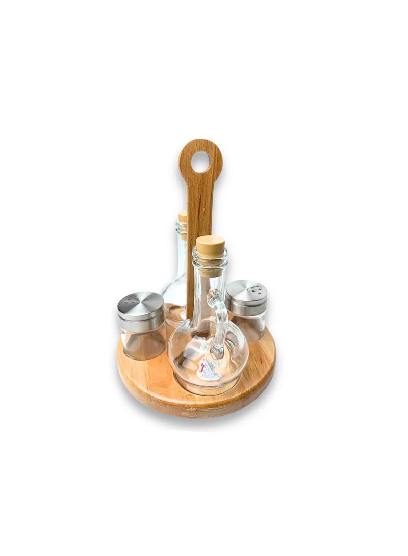 Oil Vinegar Salt and Pepper Set With Wooden Stand - Image 4