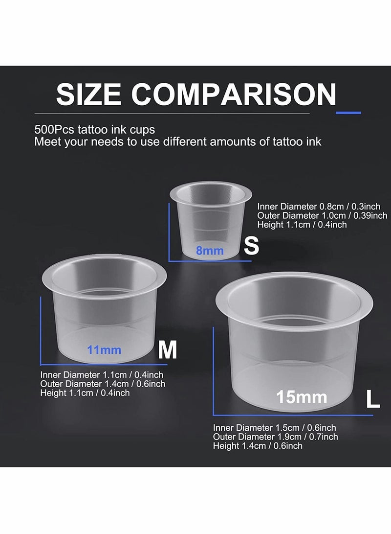 Y&D Tattoo Ink Caps, 300 Pcs Mixed Size Disposable Pigment Cups, Diameter 8/11/15mm 3 Sizes Plastic Cups Caps for Ink, Supplies Clear - Image 2