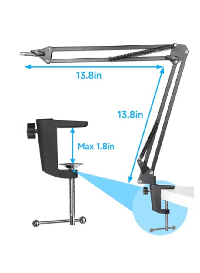 Boom Arm, Foldable Desktop Mic Boom Arm Fully Adjustable 360°Rotatable Microphone Arm Stand with Desk Mount Microphone Clip 3/8"  Adapter for Blue Yeti Snowball HyperX QuadCast and more (Black)  - Image 5