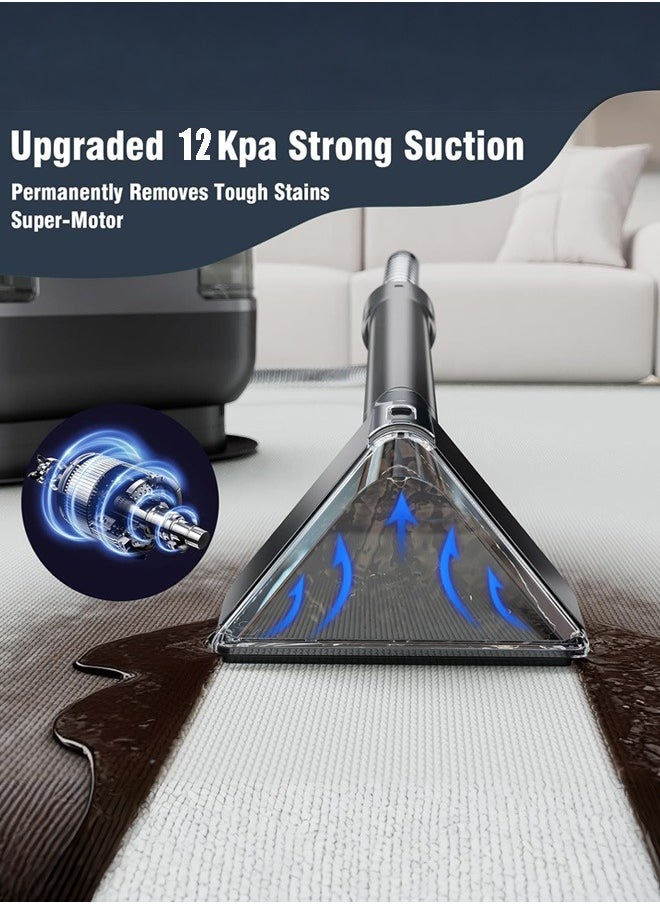 DSP Carpet Cleaner,12Kpa Portable Carpet Spot and Upholstery Cleaner with 3 Different Brushes, 1200W Powerful Suction Deep Couch Cleaner Machine with Handle for Pet Stains, Sofa, Car Seat, furniture,KD2047,Grey  - Image 2