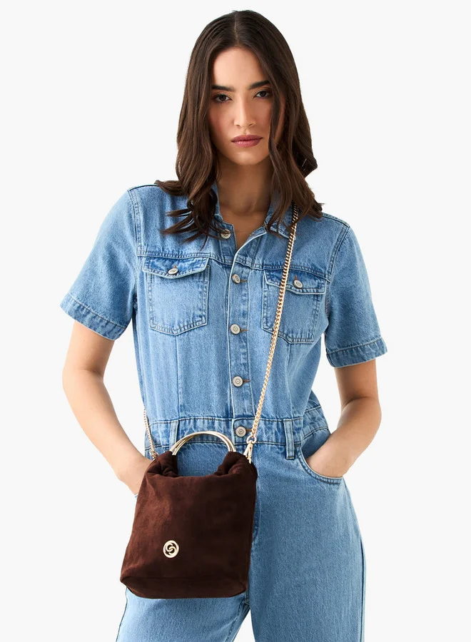 Celeste Solid Crossbody Bag with Detachable Chain Strap and Button Closure