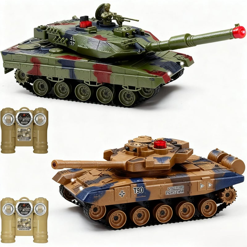 Fistone 124 RC Battle Tank Set  Remote Control T90  Leopard Tanks with Realistic Sounds Lights Life Indicators and Spray Effects  Military Toy for Kids  Adults - Image 2