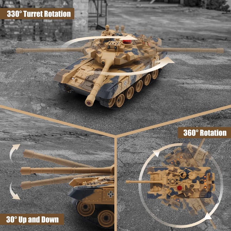 Fistone 124 RC Battle Tank Set  Remote Control T90  Leopard Tanks with Realistic Sounds Lights Life Indicators and Spray Effects  Military Toy for Kids  Adults - Image 3