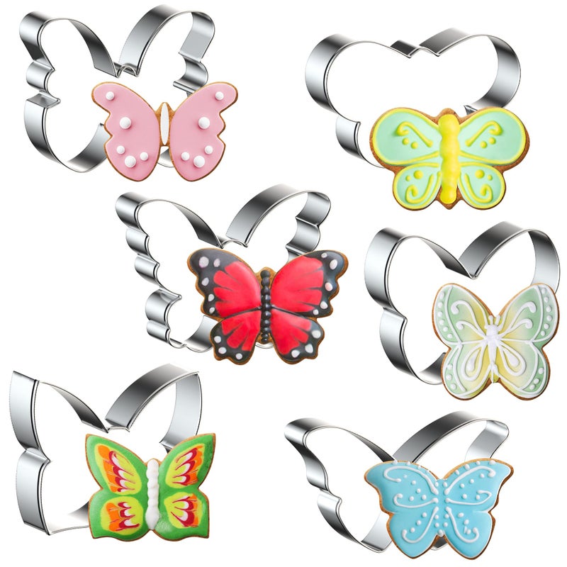 FUSOTO 6PCS Butterfly Cookie Cutters Set, 3 Inches Butterfly Shaped Cookie Cutter, Stainless Steel Cookie Cutters for Baking, Butterfly Shapes Baking Tool for Homemaking Cookie,Biscuits,Dough - Image 1