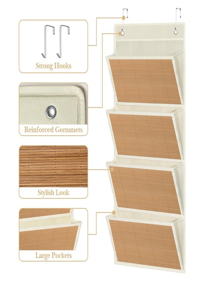 homyfort hanging wall file organizer, Over the door file folder organizer with 4 Large Bamboo Pockets, Suitable for Home, Office, Back to School Supplies Storage and Organization (Beige) - Image 3