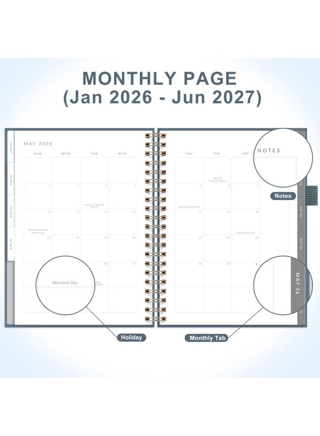 &And Per Se And Per Se 2026 Planner, A4 Size-Daily, Weekly & 18-Monthly Leather Hardcover Planner, Daily Schedule, Monthly Tabs, 100 GSM Thick Paper(Dark Blue) - Image 3