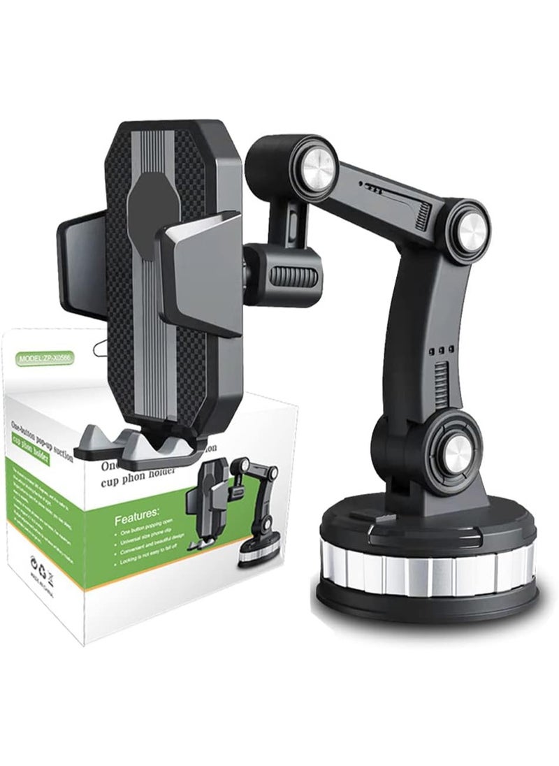 Car Phone Holder with Ultra-Suction Technology – Strong Mount with Adjustable Arm for Dashboard or Windshield