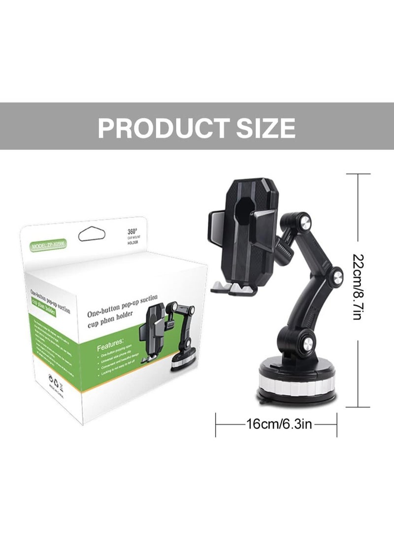Car Phone Holder with Ultra-Suction Technology – Strong Mount with Adjustable Arm for Dashboard or Windshield