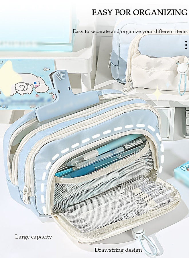 DUNISO حافظة أقلام بسعة كبيرة، حقيبة أقلام بخمسة أقسام مع سحاب، منظم تخزين القرطاسية مع فتحات للأقلام، حقيبة أقلام ماركر مع حبل سحب للفتيات والفتيان في المدرسة المتوسطة والمكتب والجامعة - Image 4