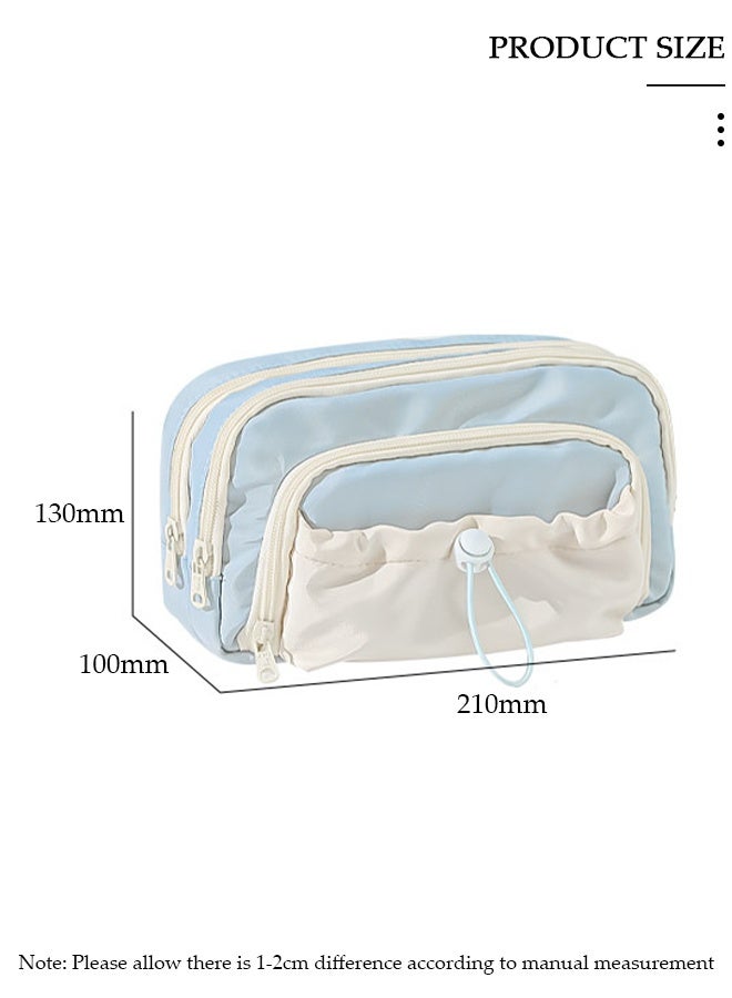 DUNISO حافظة أقلام بسعة كبيرة، حقيبة أقلام بخمسة أقسام مع سحاب، منظم تخزين القرطاسية مع فتحات للأقلام، حقيبة أقلام ماركر مع حبل سحب للفتيات والفتيان في المدرسة المتوسطة والمكتب والجامعة - Image 3